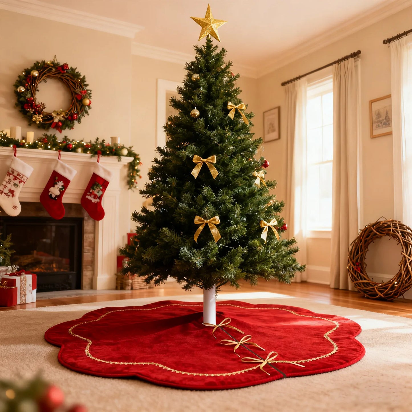 Christmas Tree Skirt Red Velvet Tree Skirt With Gold Lace