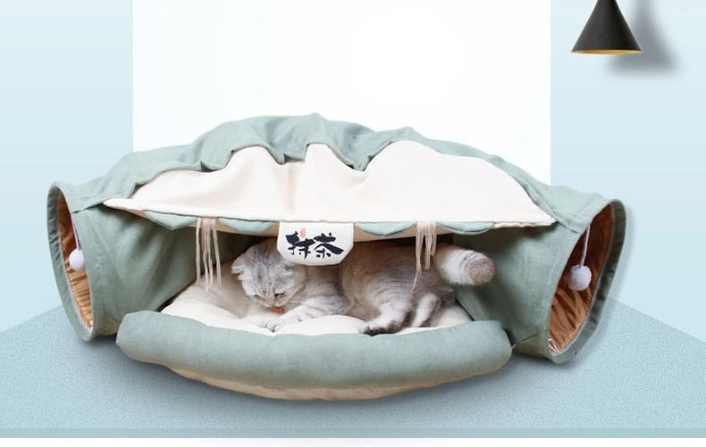 Foldable Kitty Training Interactive Tunnel with Space Cat Beds