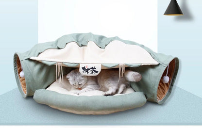 Foldable Kitty Training Interactive Tunnel with Space Cat Beds