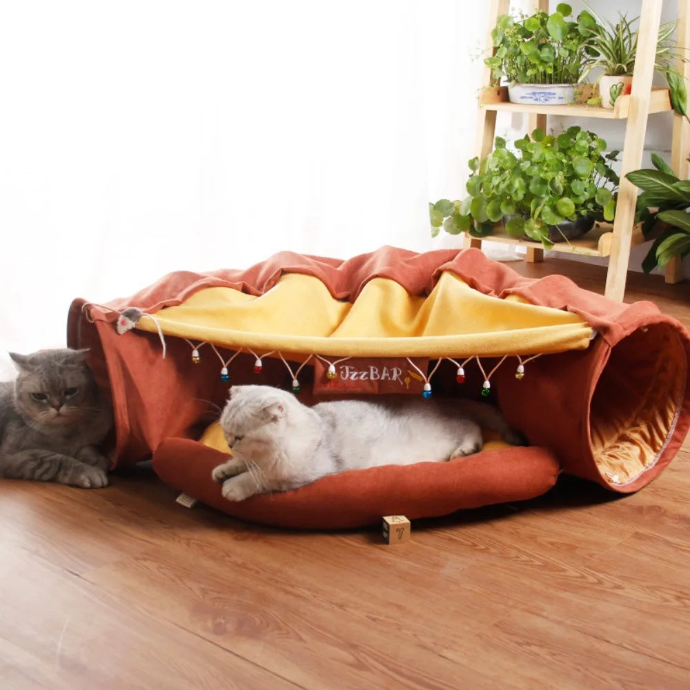 Foldable Kitty Training Interactive Tunnel with Space Cat Beds
