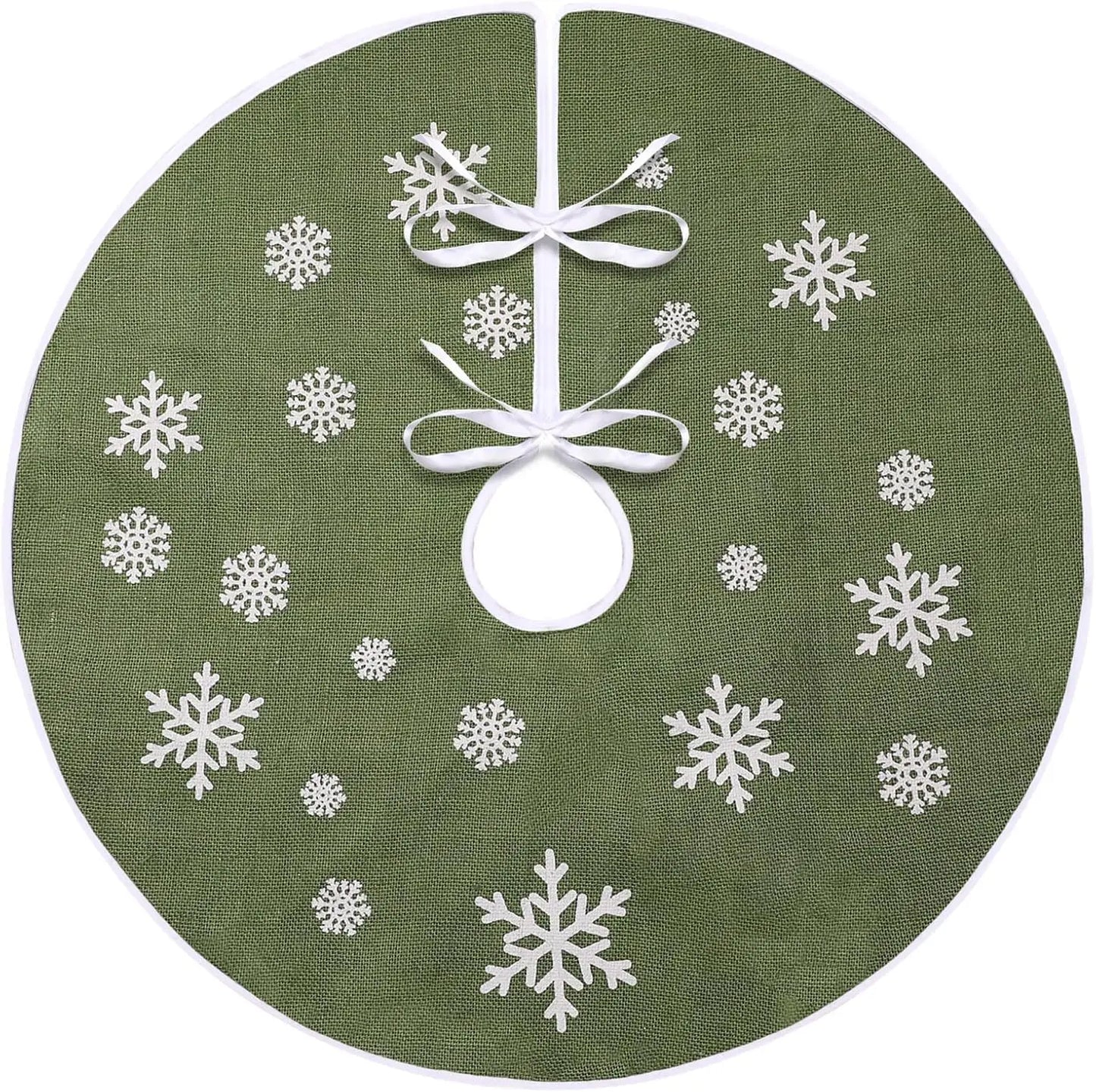 Rustic Tree Skirt with Snowflakes Printed Christmas Tree Mat