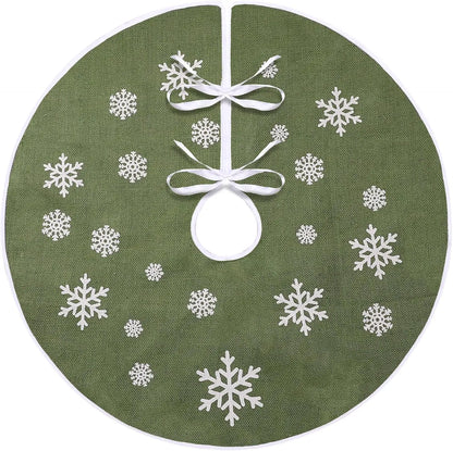 Rustic Tree Skirt with Snowflakes Printed Christmas Tree Mat
