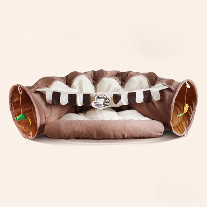 Foldable Kitty Training Interactive Tunnel with Space Cat Beds