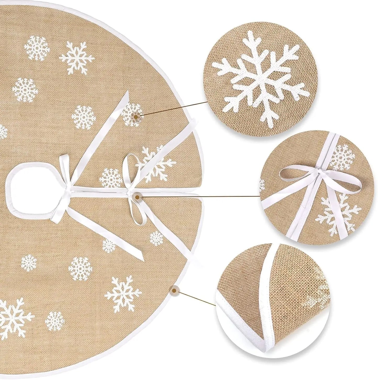 Rustic Tree Skirt with Snowflakes Printed Christmas Tree Mat