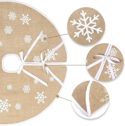 Rustic Tree Skirt with Snowflakes Printed Christmas Tree Mat