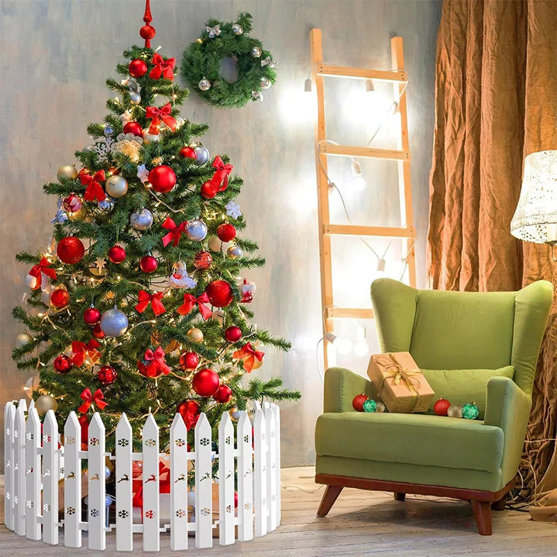 30 Pcs Christmas Tree Fence Set Panels with Decorative Top & Base 12-Inch Tall