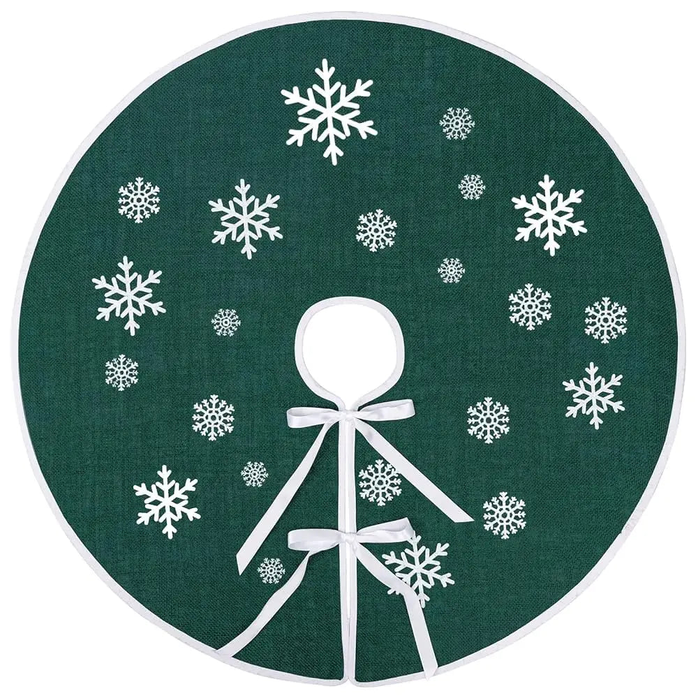 Rustic Tree Skirt with Snowflakes Printed Christmas Tree Mat