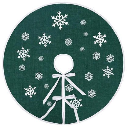Rustic Tree Skirt with Snowflakes Printed Christmas Tree Mat