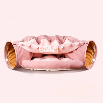Foldable Kitty Training Interactive Tunnel with Space Cat Beds