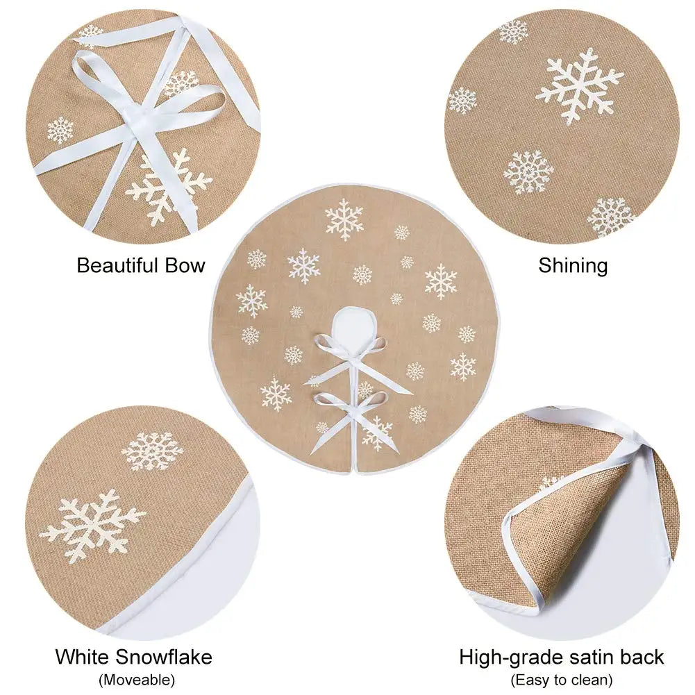 Rustic Tree Skirt with Snowflakes Printed Christmas Tree Mat