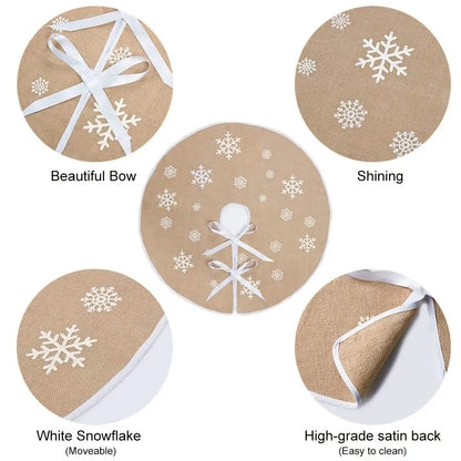 Rustic Tree Skirt with Snowflakes Printed Christmas Tree Mat