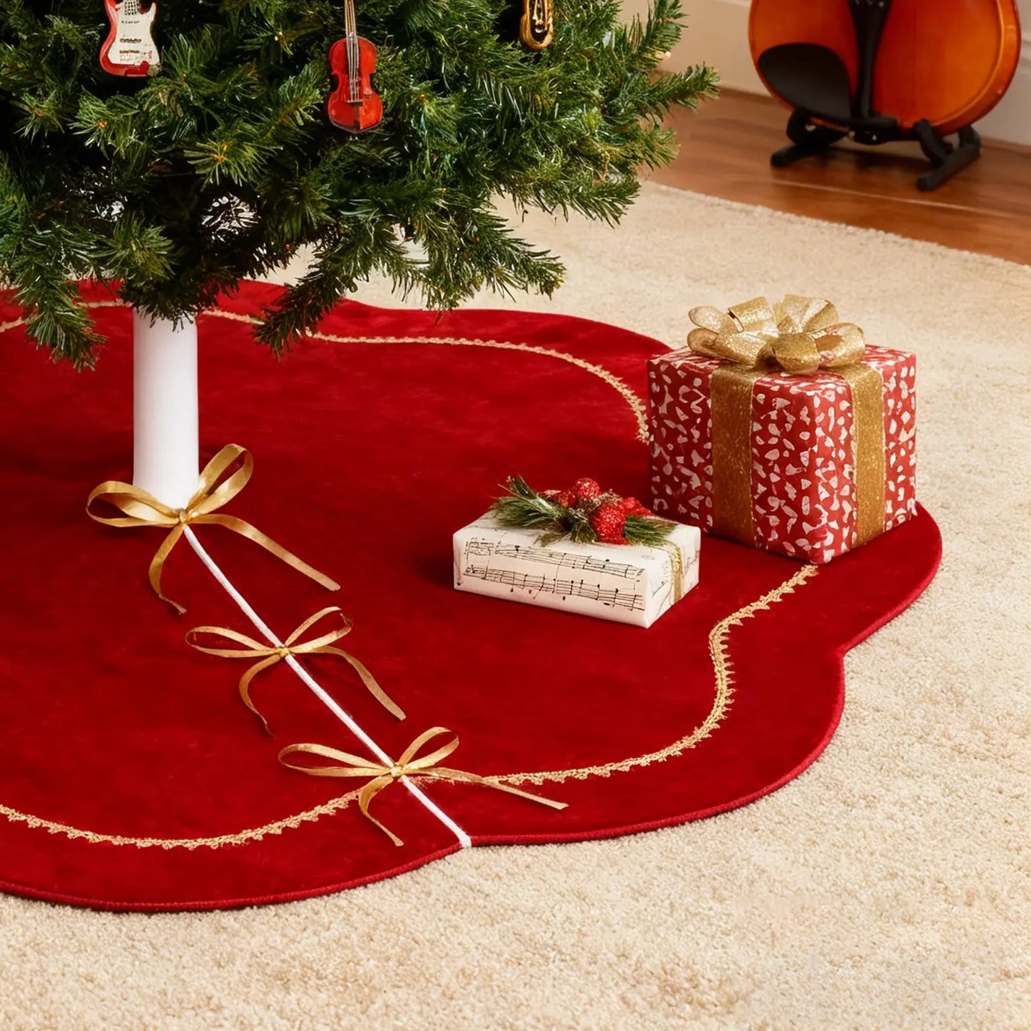 Christmas Tree Skirt Red Velvet Tree Skirt With Gold Lace