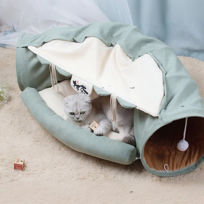 Foldable Kitty Training Interactive Tunnel with Space Cat Beds