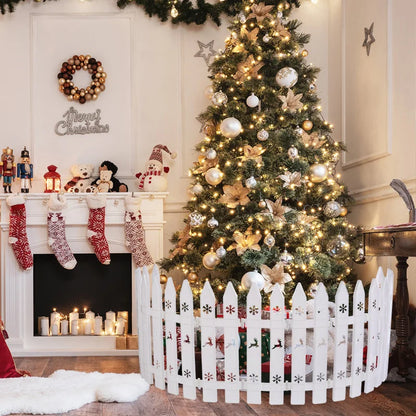 10pcs Christmas Tree Skirt Fence White Snowflake