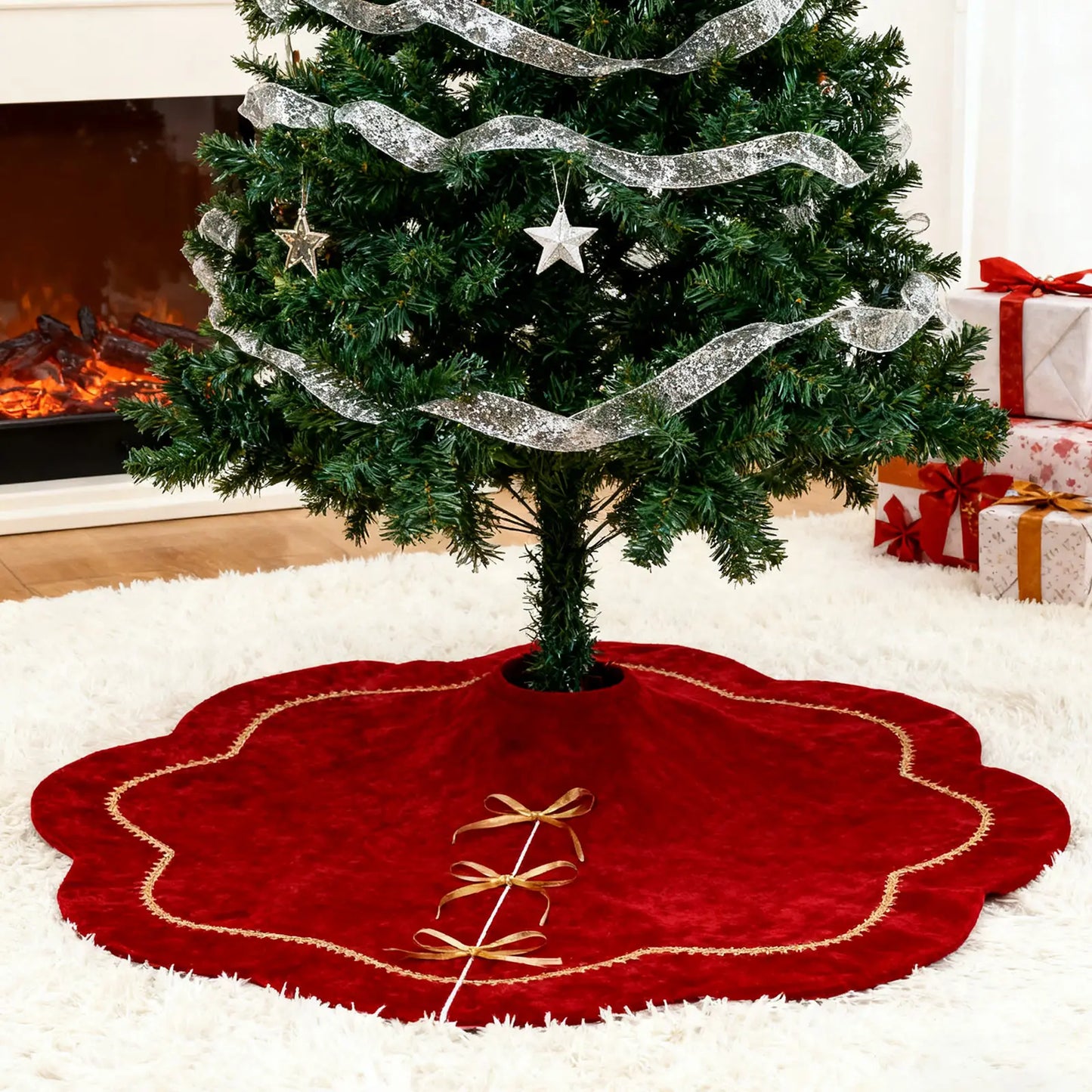 Christmas Tree Skirt Red Velvet Tree Skirt With Gold Lace