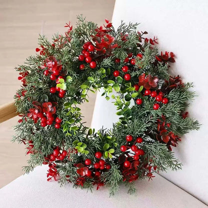 40cm Christmas Wreath with Red Berries - Artificial Eucalyptus Leaf Door Hanger