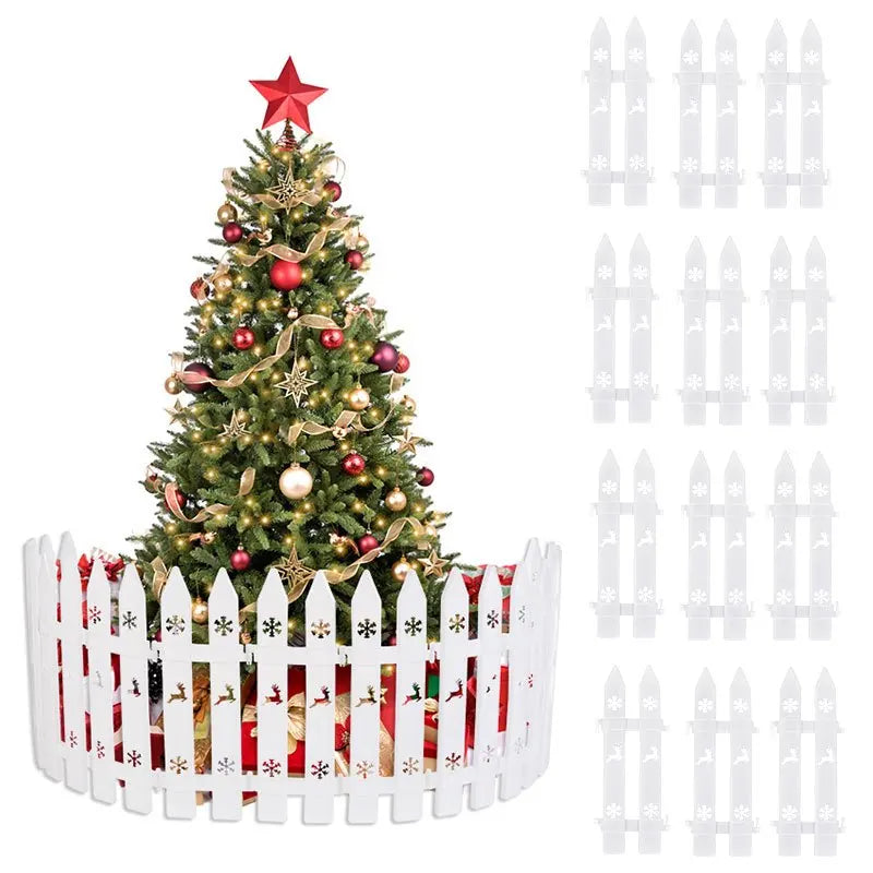 10pcs Christmas Tree Skirt Fence White Snowflake