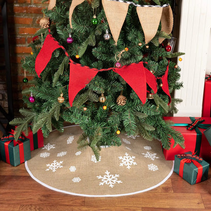Rustic Tree Skirt with Snowflakes Printed Christmas Tree Mat