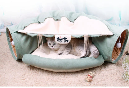 Foldable Kitty Training Interactive Tunnel with Space Cat Beds