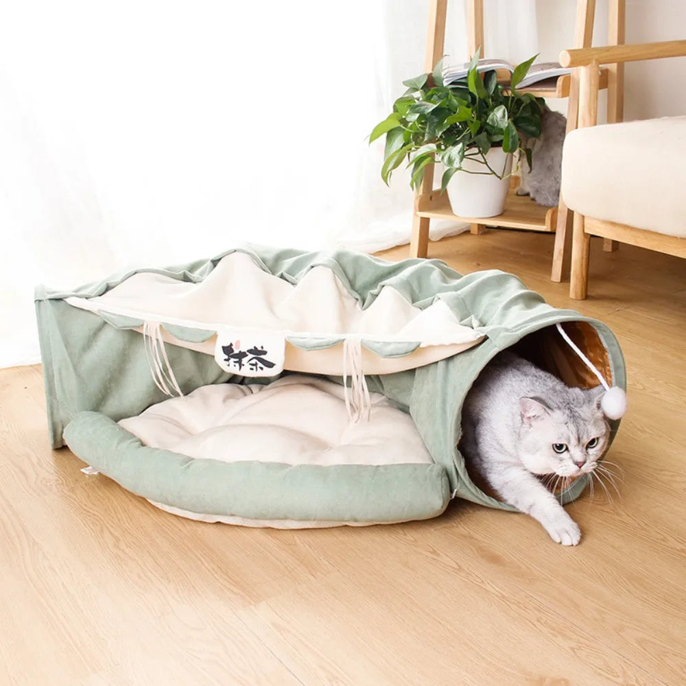 Foldable Kitty Training Interactive Tunnel with Space Cat Beds