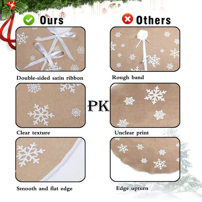 Rustic Tree Skirt with Snowflakes Printed Christmas Tree Mat