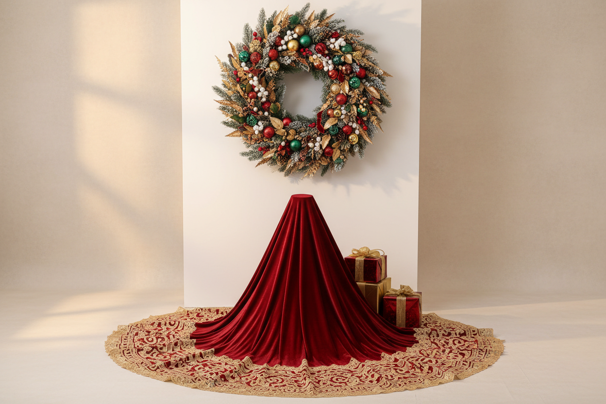 Premium Wreath and Red Velvet Tree Skirt Bundle