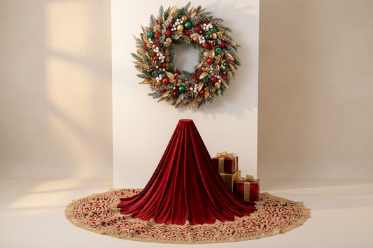 Premium Wreath and Red Velvet Tree Skirt Bundle